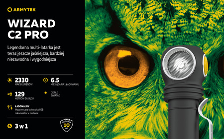Latarka czołowa Armytek Wizard C2 Pro Magnet USB Warm
